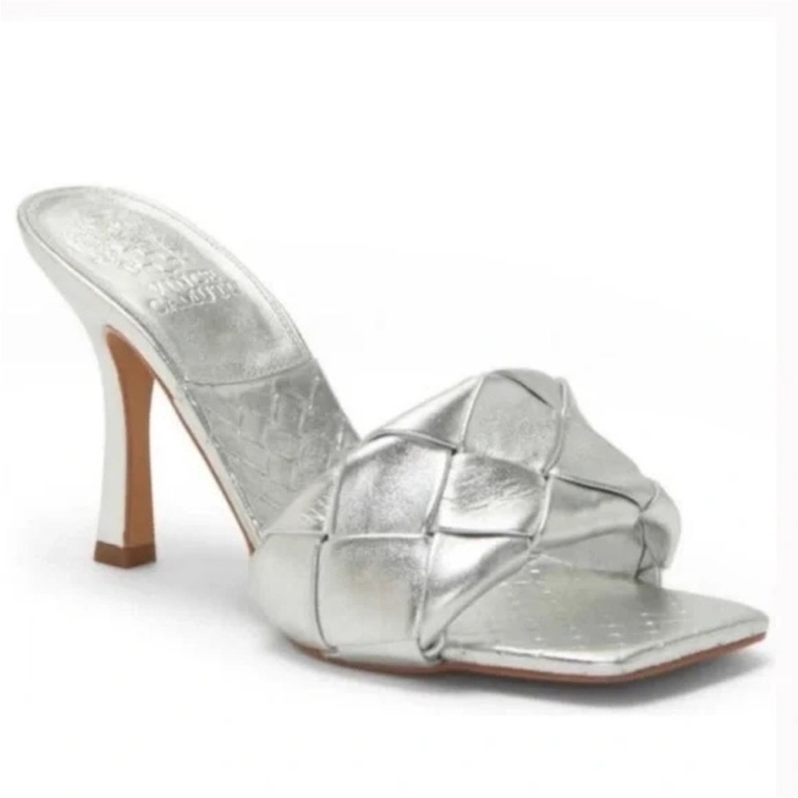 Vince Camuto Brelanie Silver Leather Woven Braided Strap Mule Sandal New, Size 8